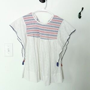 Red white blue Anthropologie flutter sleeve blouse